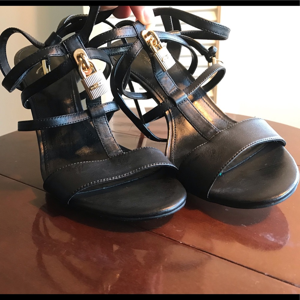 Michael Kors Black Leather Strappy Heel w/ buckle